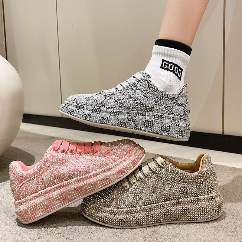 Glamorous Stride: Women's Rhinestone-Embellished High-End Athletic Shoes