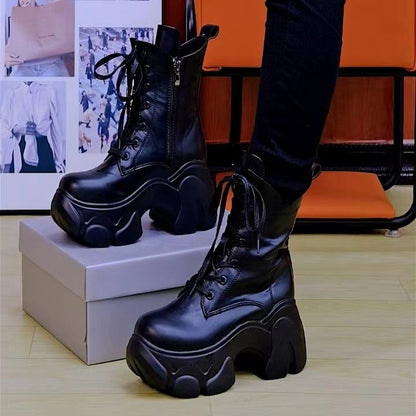 Botas martin de 8cm mais altas para mulheres, nova plataforma de sola grossa, salto super alto, botas curtas para motocicleta, 2023