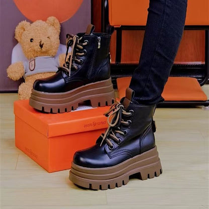 Thick-soled Martin boots for women 2024 new versatile high-top autumn and winter popular heightening short boots