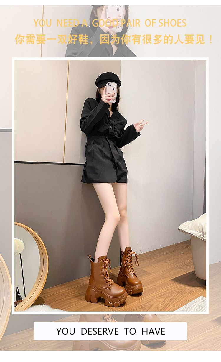 Heightened Martin boots for women  autumn new thick-soled platform short boots super high heel versatile motorcycle boots