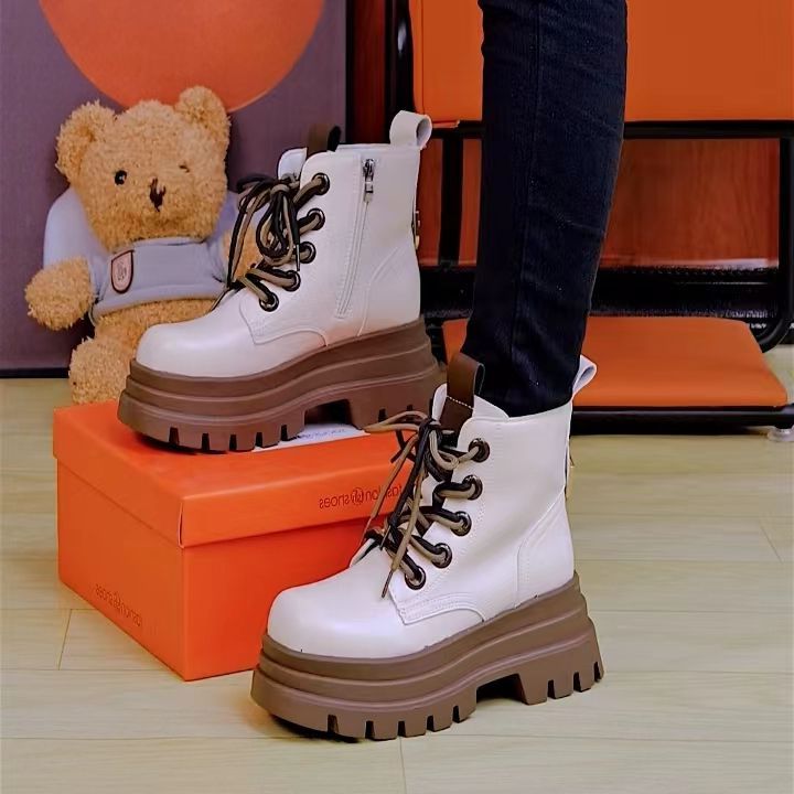 Thick-soled Martin boots for women 2024 new versatile high-top autumn and winter popular heightening short boots