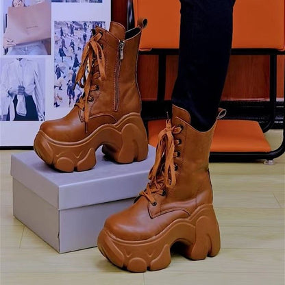 Botas martin de 8cm mais altas para mulheres, nova plataforma de sola grossa, salto super alto, botas curtas para motocicleta, 2023