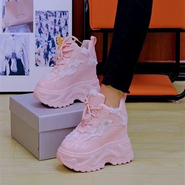 Spring and Autumn Women's Shoes New  Popular Platform Thick Sole Inner Height Sneakers