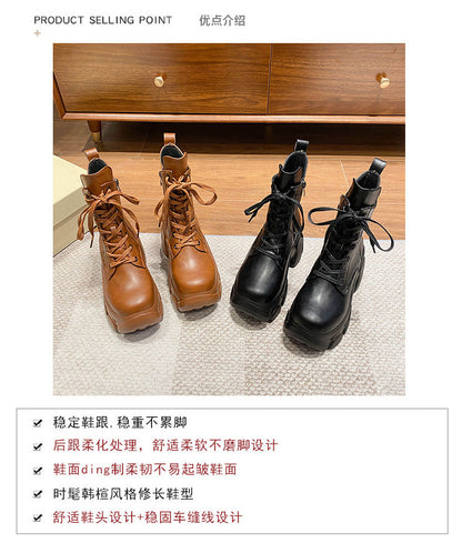 Heightened Martin boots for women  autumn new thick-soled platform short boots super high heel versatile motorcycle boots