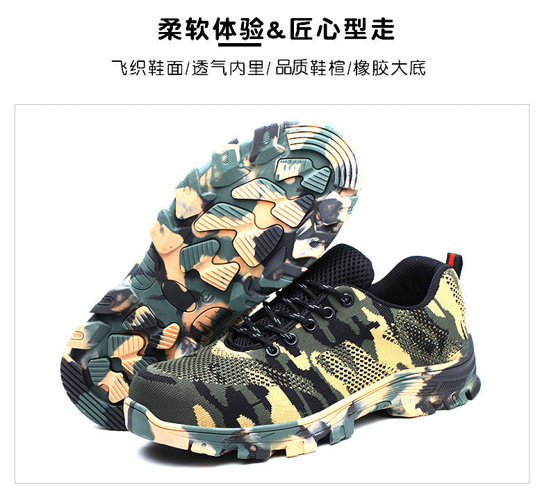 Labor protection shoes for men, anti smashing and anti piercing, comfortable and breathable in summer, flying woven, anti slip, safe and wear-resistant hiking work shoes