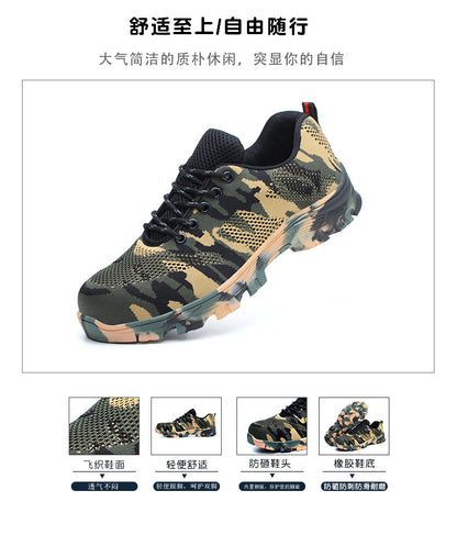 Labor protection shoes for men, anti smashing and anti piercing, comfortable and breathable in summer, flying woven, anti slip, safe and wear-resistant hiking work shoes