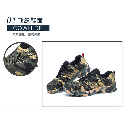 Labor protection shoes for men, anti smashing and anti piercing, comfortable and breathable in summer, flying woven, anti slip, safe and wear-resistant hiking work shoes