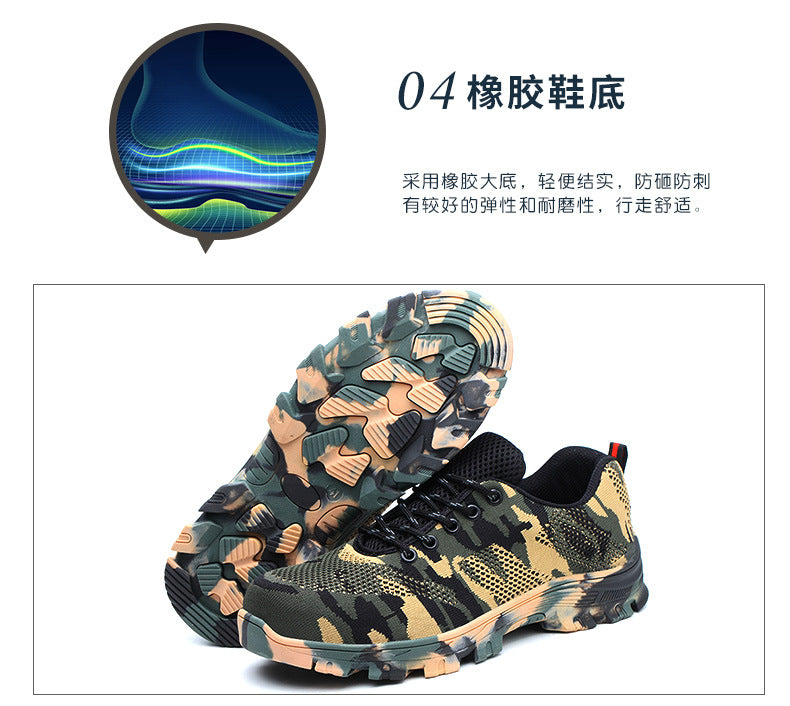 Labor protection shoes for men, anti smashing and anti piercing, comfortable and breathable in summer, flying woven, anti slip, safe and wear-resistant hiking work shoes