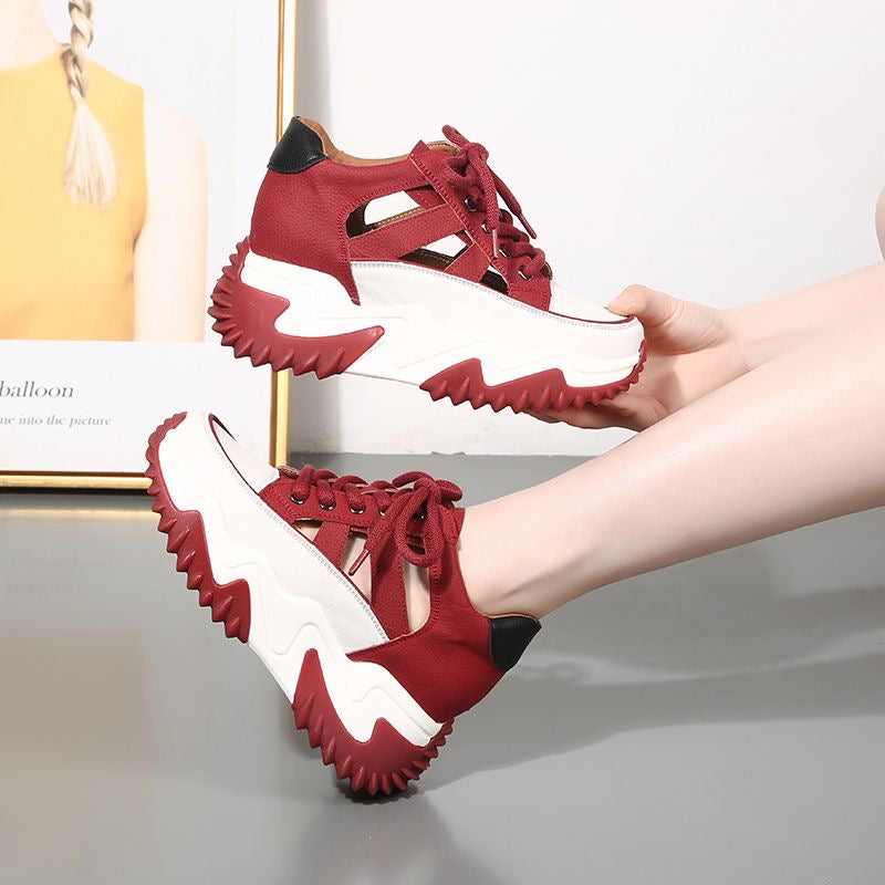 Elevated Elegance: Hollow-Out Women's Shoes with Invisible Height Increase and Chunky Soles