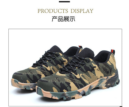 Labor protection shoes for men, anti smashing and anti piercing, comfortable and breathable in summer, flying woven, anti slip, safe and wear-resistant hiking work shoes