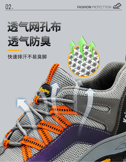 Labor protection shoes, anti smashing and anti piercing, summer breathable steel toe shoes, wear-resistant flying woven mesh protective work shoes, safety shoes