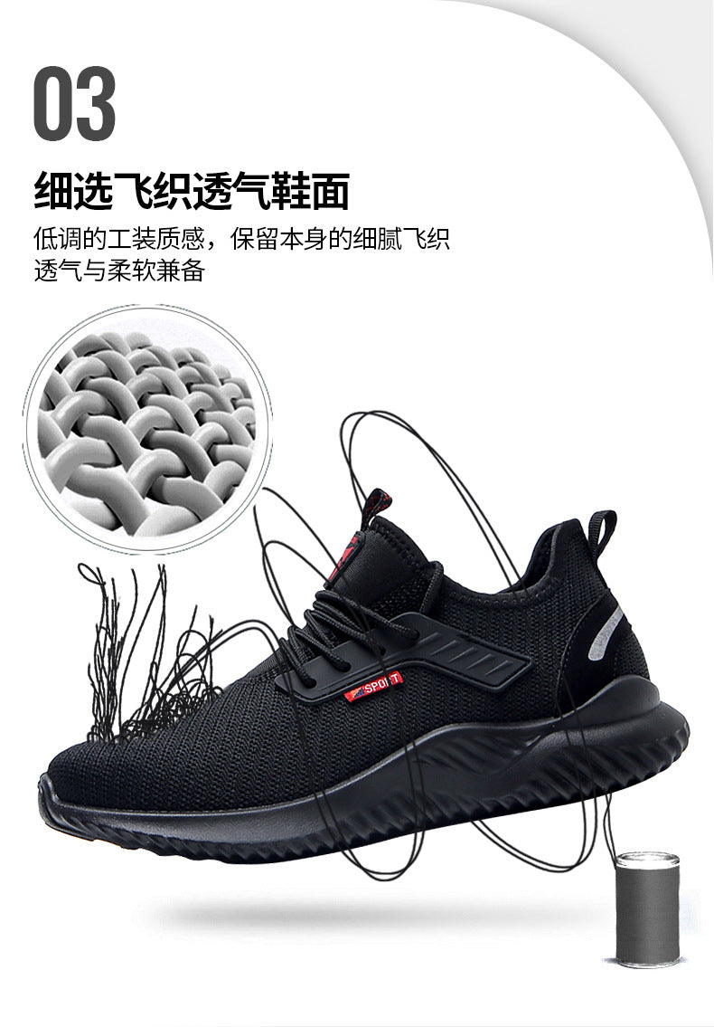 Labor protection shoes for men, anti smashing and anti piercing steel toe caps, lightweight, anti slip, wear-resistant, safe construction site flying woven shoes, work shoes