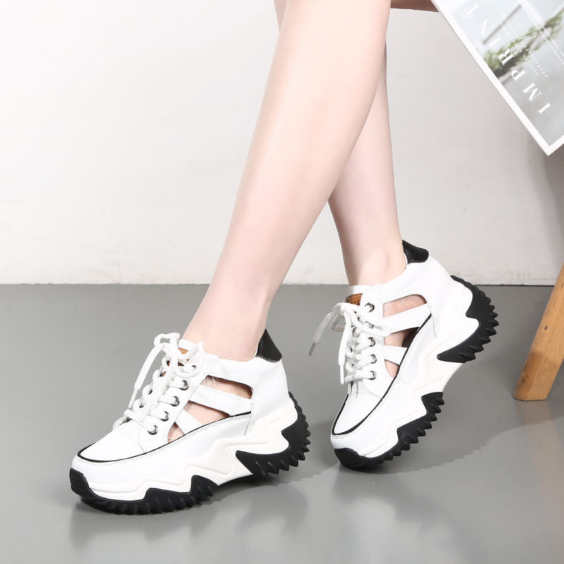 Elevated Elegance: Hollow-Out Women's Shoes with Invisible Height Increase and Chunky Soles