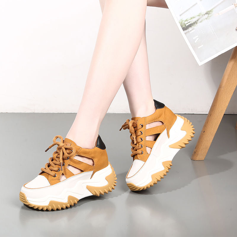 Elevated Elegance: Hollow-Out Women's Shoes with Invisible Height Increase and Chunky Soles