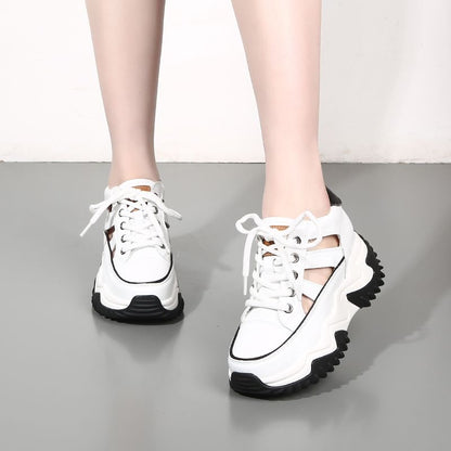 Elevated Elegance: Hollow-Out Women's Shoes with Invisible Height Increase and Chunky Soles