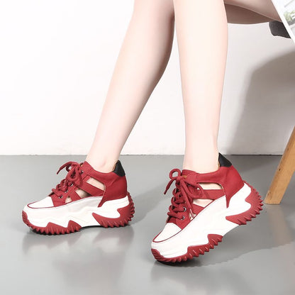 Elevated Elegance: Hollow-Out Women's Shoes with Invisible Height Increase and Chunky Soles